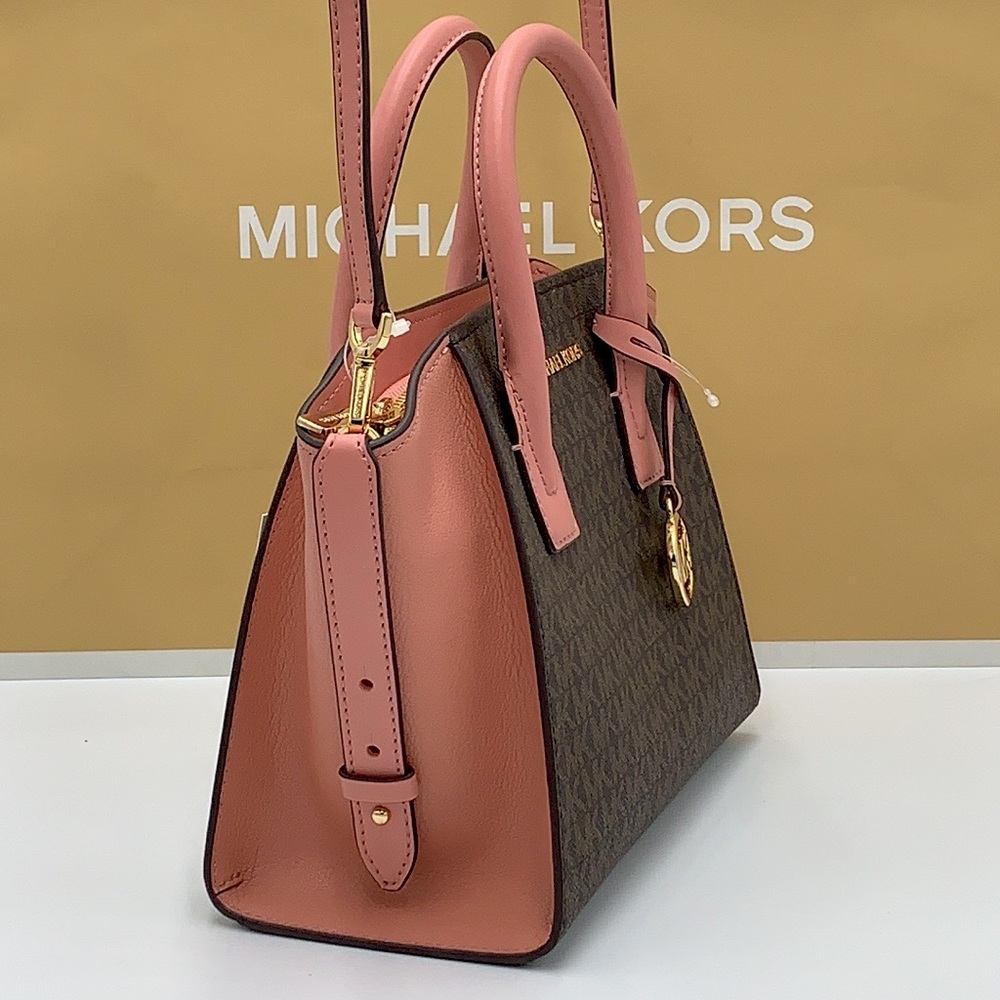 Michael Kors Avril Small Logo Top-Zip Satchel Sunset Rose - Picture 7 of 16
